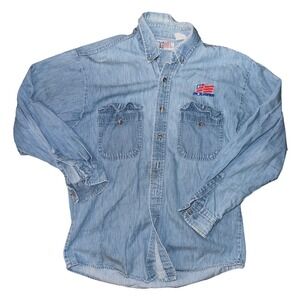 Vintage Private Property Polaris Denim Shirt Mens Medium Blue Long Sleeve USA